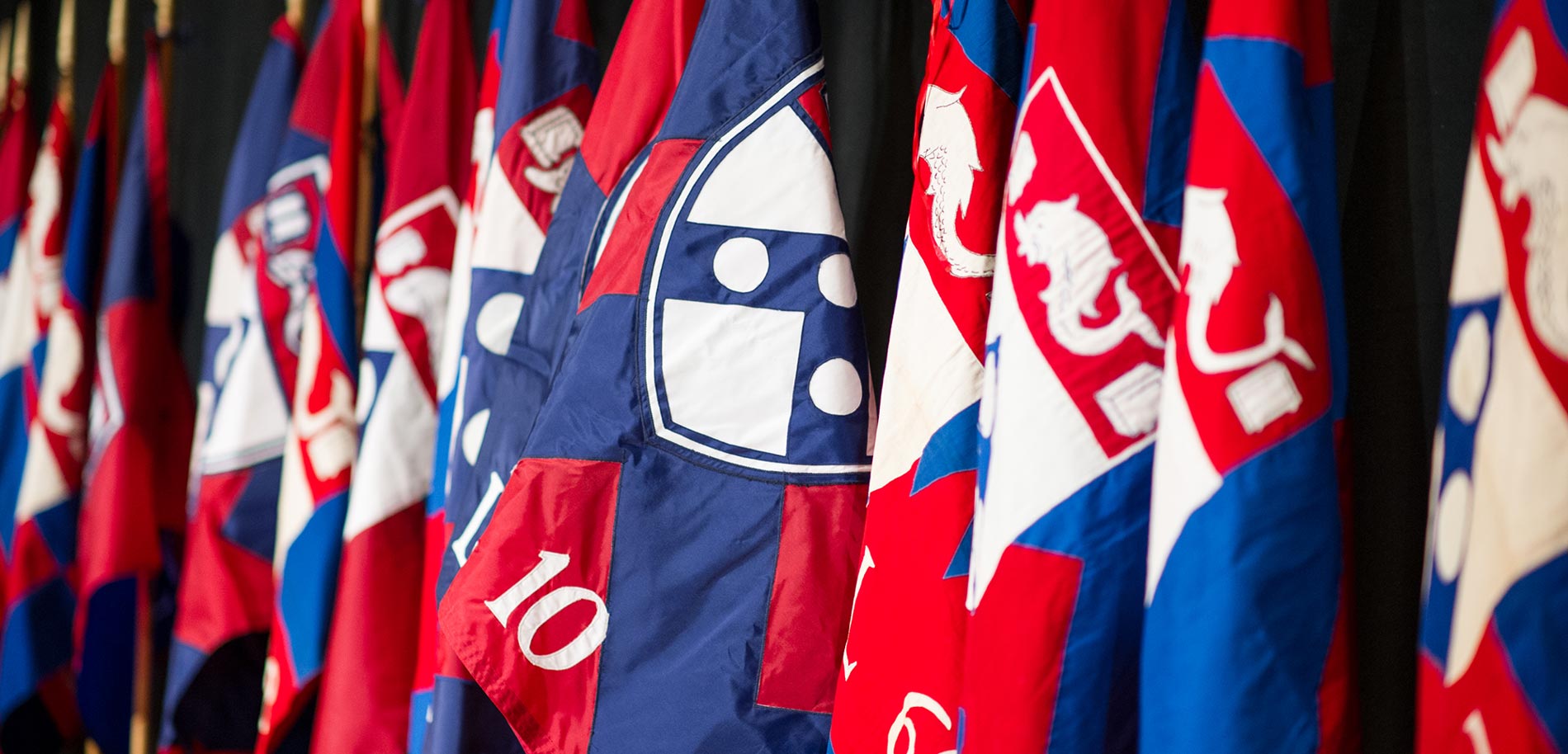 a row of Penn Carey Law flags