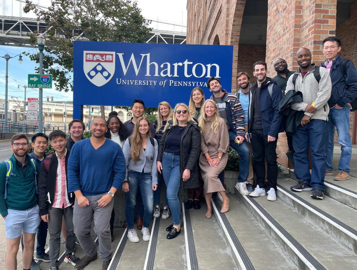 Group of students in front of Wharton University of Pennsylvania